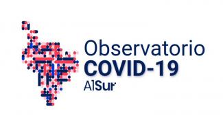 Una representación de América del Sur con muchos cuadraditos de colores. Logo de Covid Alsur.