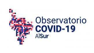 Una representación de América del Sur con muchos cuadraditos de colores. Logo de Covid Alsur.